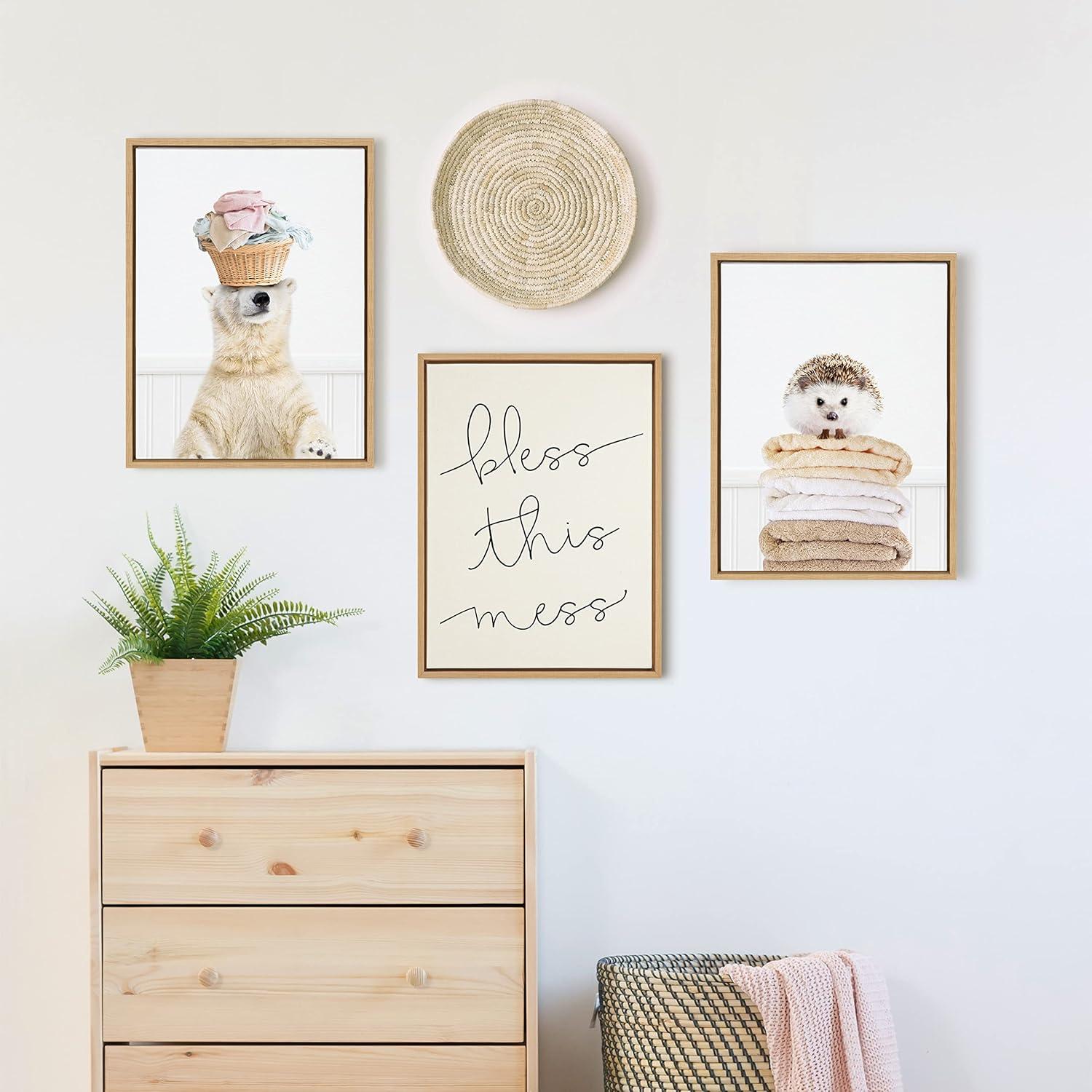 Natural Framed Hedgehog Canvas Print for Kids Room, 18x24