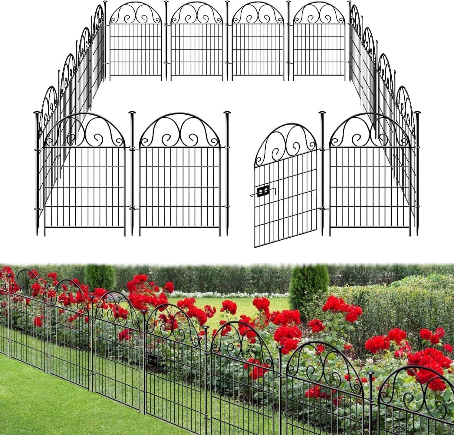 Tall Garden Fence Animal Barrier with Gate, 32 in(H) 16 Panels Garden Fences and Borders for Dogs, Dog Fence Outdoor for Yard, Total Length 35 Ft Metal Temporary Fencing│Patented