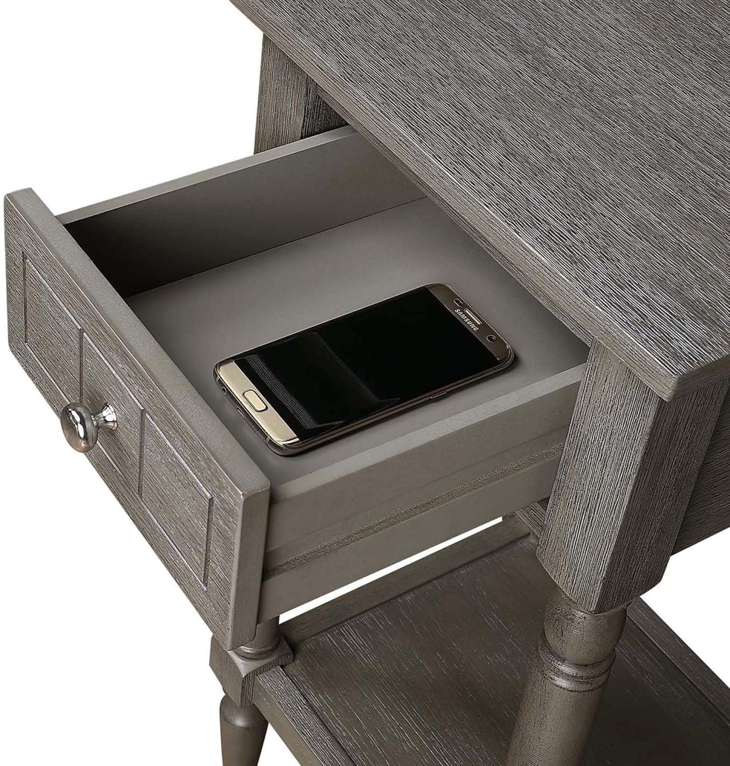 French Country Khloe 1 Drawer Accent Table with Shelf, Wirebrush Dark Gray