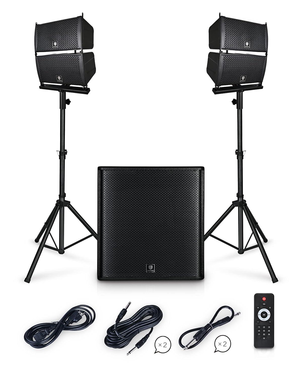 PRORECK Stereo DJ/Powered PA System with Line Array Speaker Bluetooth Active Subwoofer