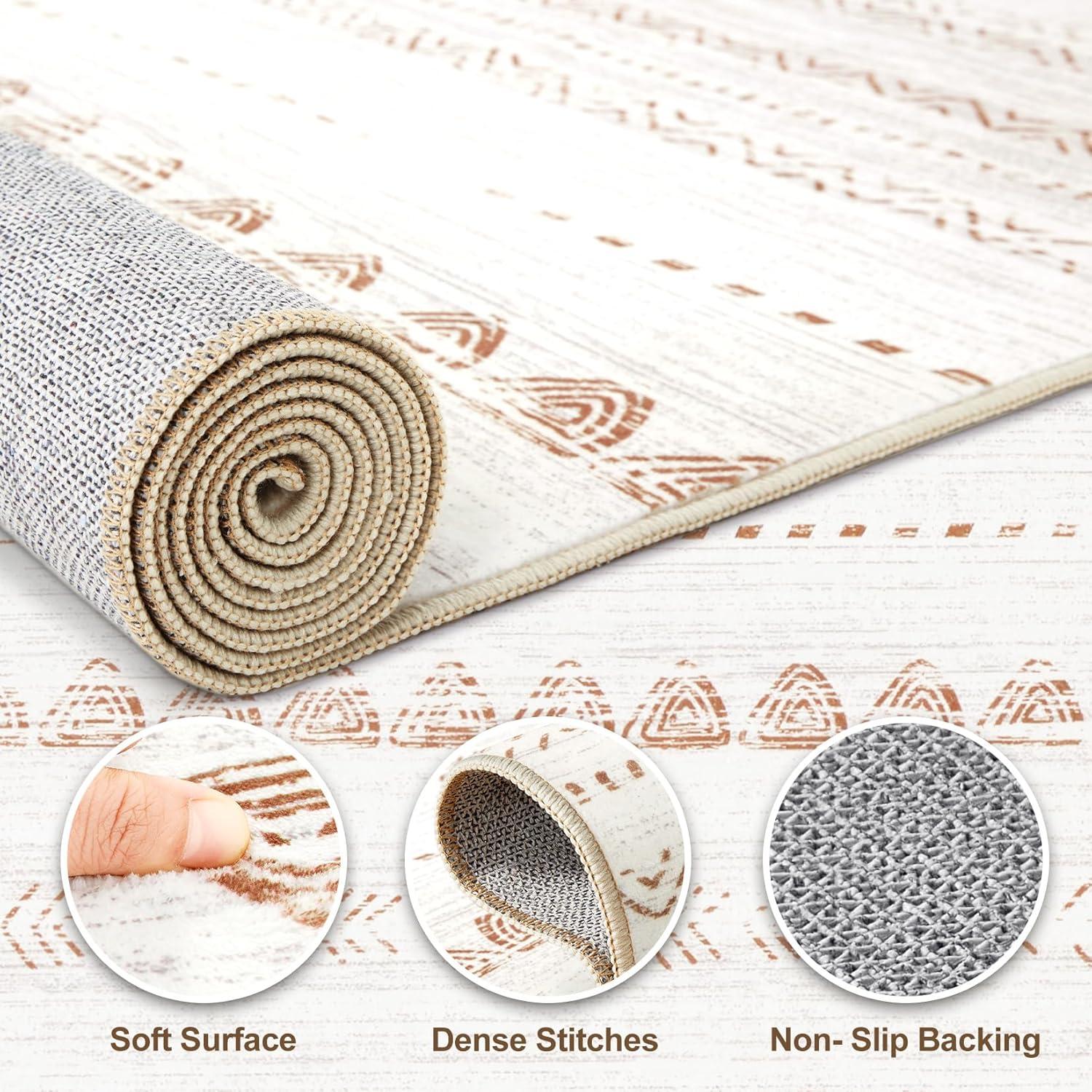 Nakagishi 2X3 Rug Washable Area Rug: Small Soft Boho Farmhouse Neutral Moroccan Non Slip Indoor Low Pile Accent Floor Throw Carpet for Bedroom Bathroom Entryway Kitchen Hallway Closet Home- Brown