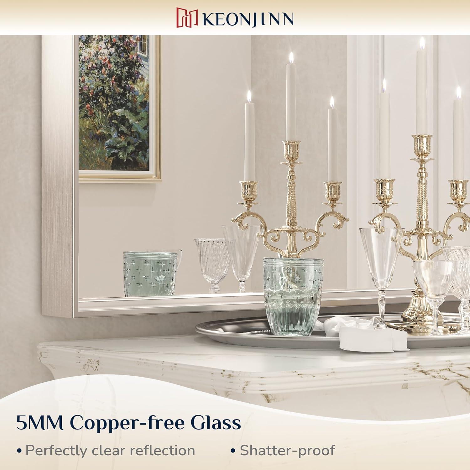 Keonjinn 24 x 32 in Brushed Nickel Bathroom Mirror for Wall, Silver Rectangular Metal Framed Vanity Mirror for Bathroom Sink Square Corner Aluminum Alloy Modern Rectangle Mirror(Horizontal/Vertical)