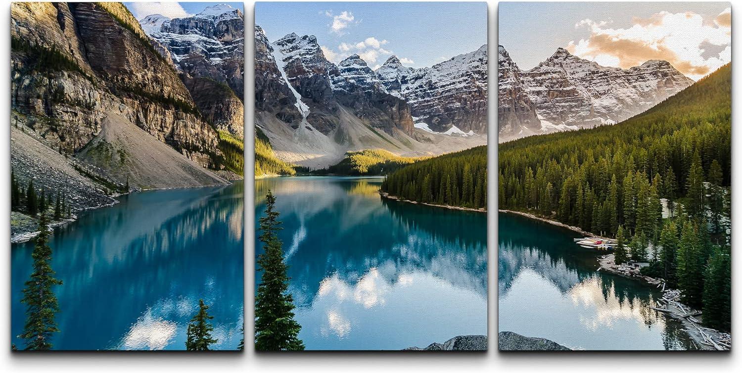 wall26 - 3 Piece Canvas Wall Art - Landscape View of Moraine Lake and Mountain Range at Sunset in Canadian Rocky Mountains - Modern Home Art Stretched and Framed Ready to Hang - 16"x24"x3 P