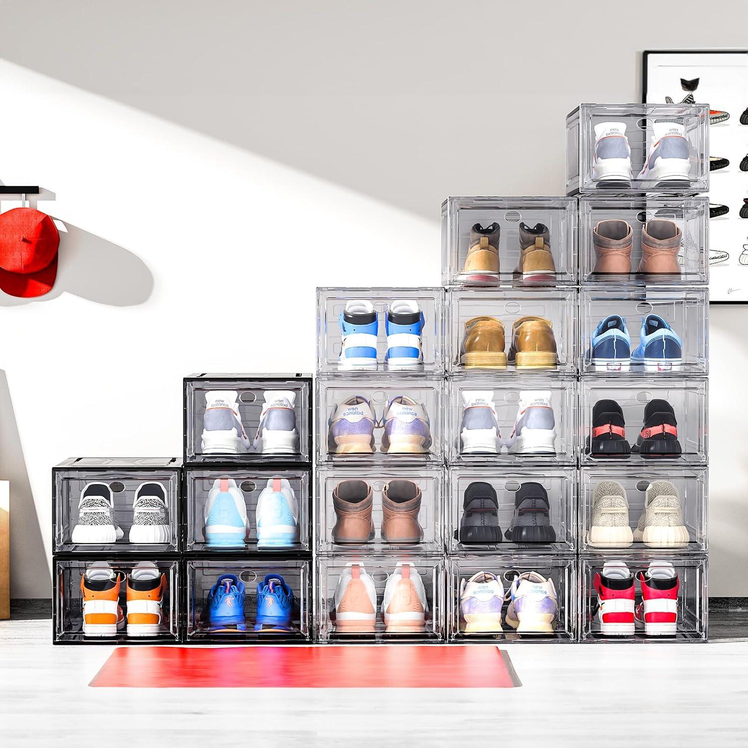 Clear Stackable Plastic Shoe Storage Boxes with Magnetic Door