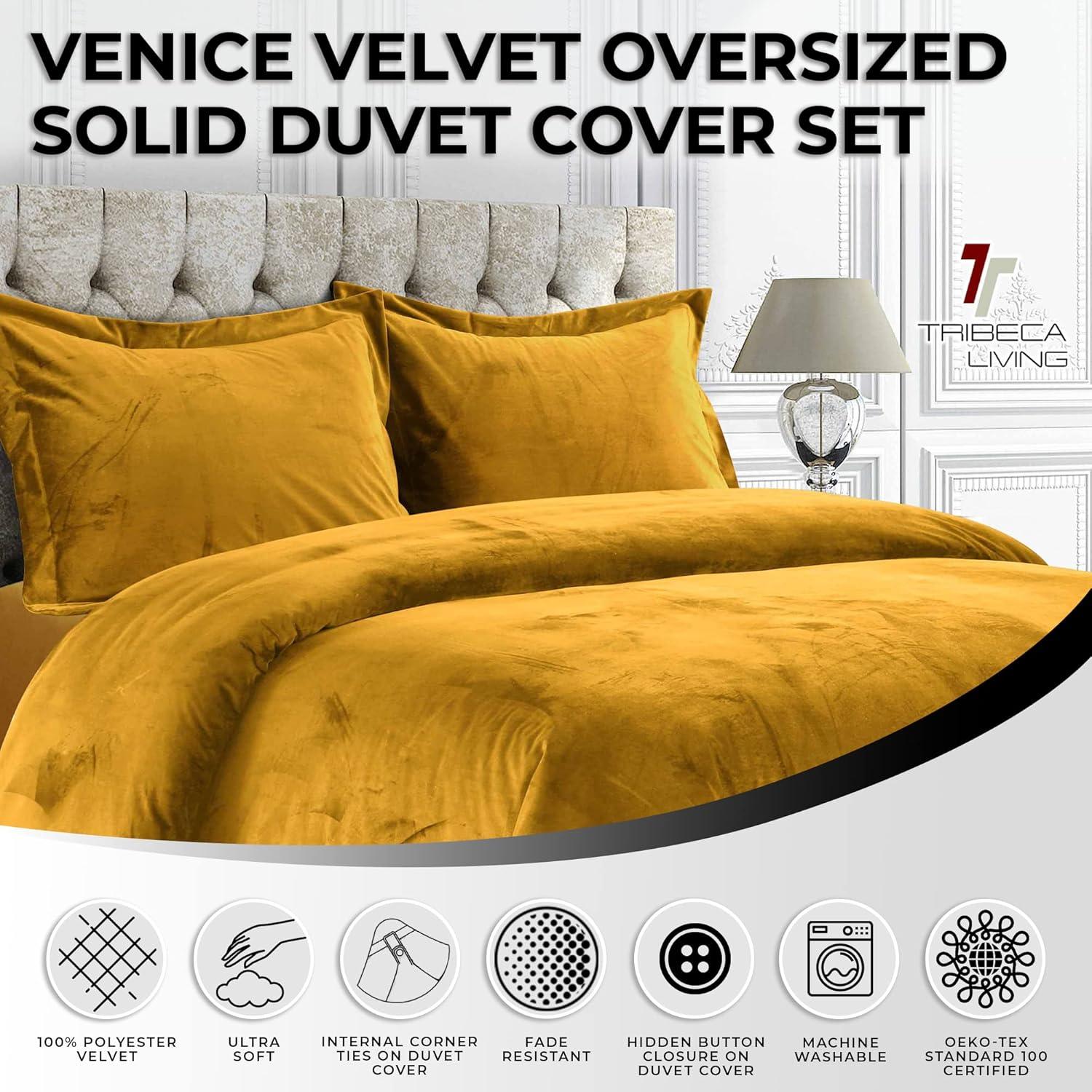 2pc Twin Venice Velvet Oversized Solid Duet Set Gold - Tribeca Living: Luxurious Polyester, Reversible, OEKO-TEX Certified