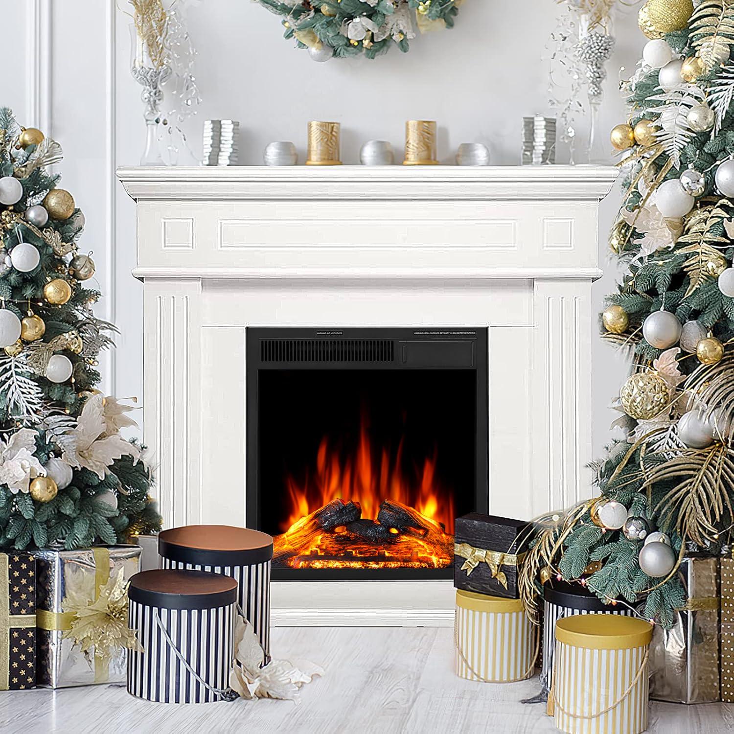 R.W.FLAME 43” Electric Fireplace Mantel, Freestanding Electric Fireplace, Remote Control, Adjustable LED Flame, PEARLWHITE