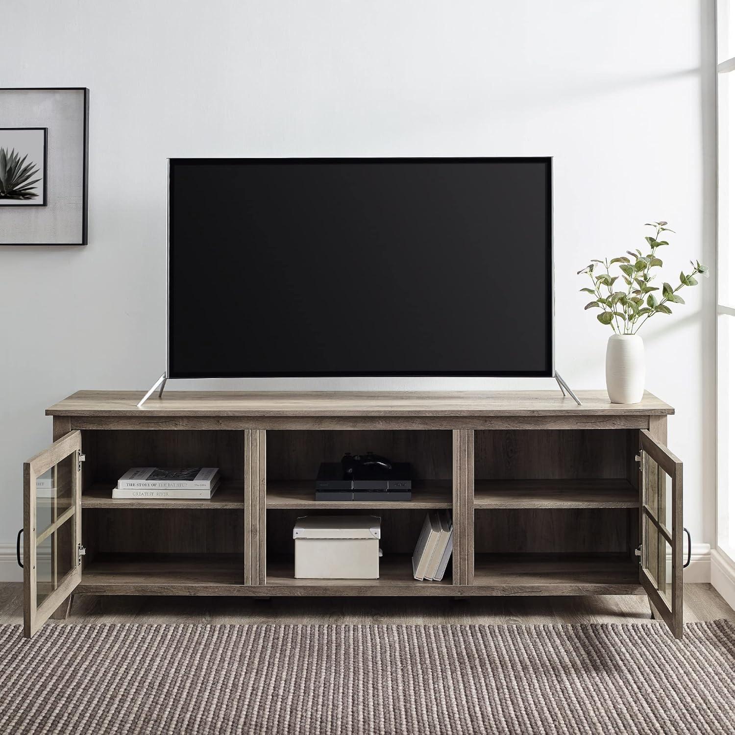 Modern Farmhouse 2-Door Glass Windowpane 70" TV Stand