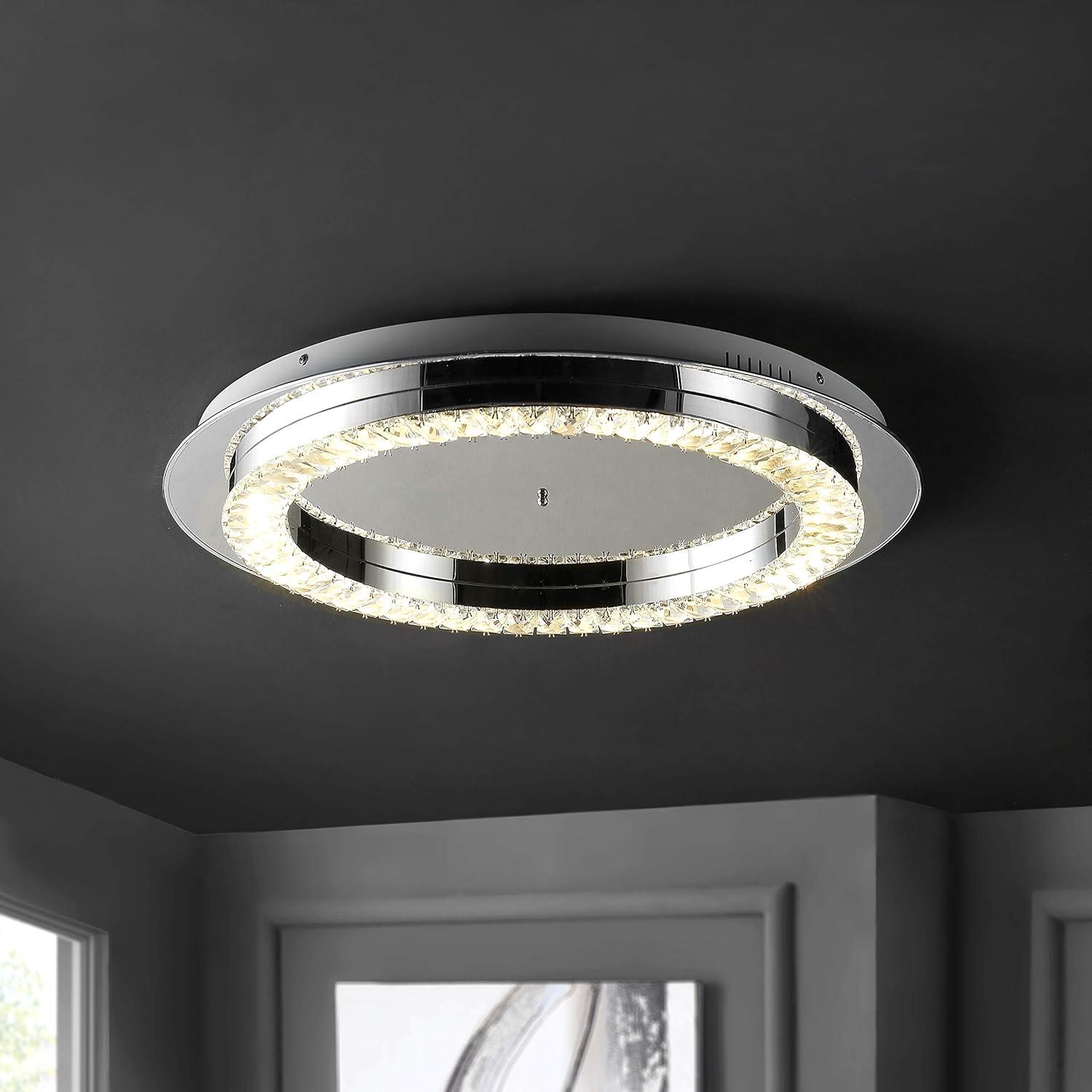 Cristal 24" Integrated Iron/Crystal Glam LED Flush Mount, Chrome/Clear