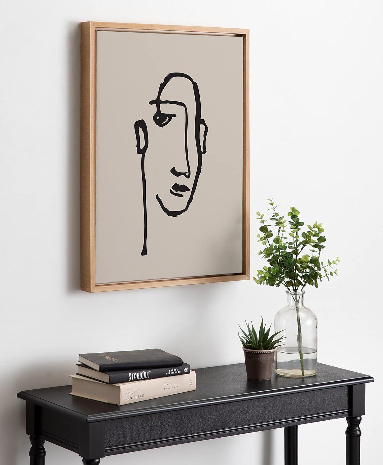 Kate and Laurel Sylvie Minimalist Neutral Line Art Drawing Face Framed Canvas by The Creative Bunch Studio, 18x24, Natural