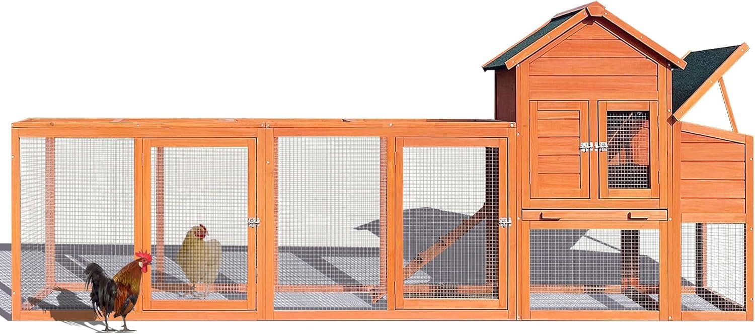 Large Natural Wood Chicken Coop with Nest Box and Run