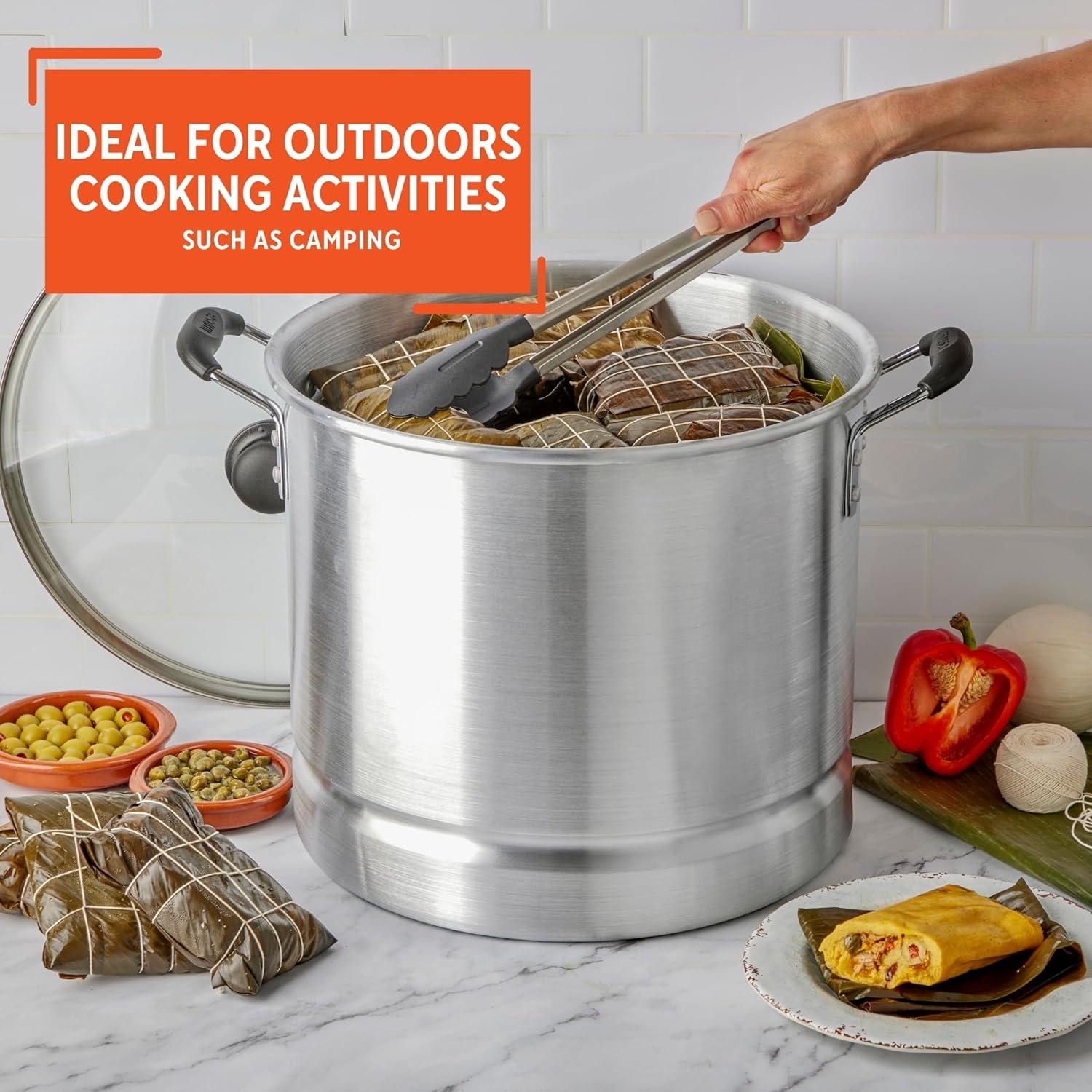 IMUSA 16qt Aluminum Steamer with Glass Lid & Cool Touch Handles