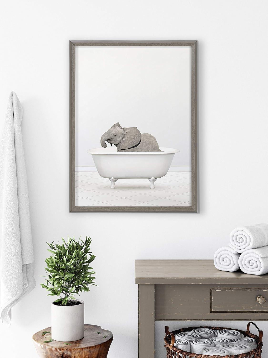 18" x 24" Blake Baby Elephant Solo Bathtub by Amy Peterson Framed Printed Art Gray - Kate & Laurel All Things Decor