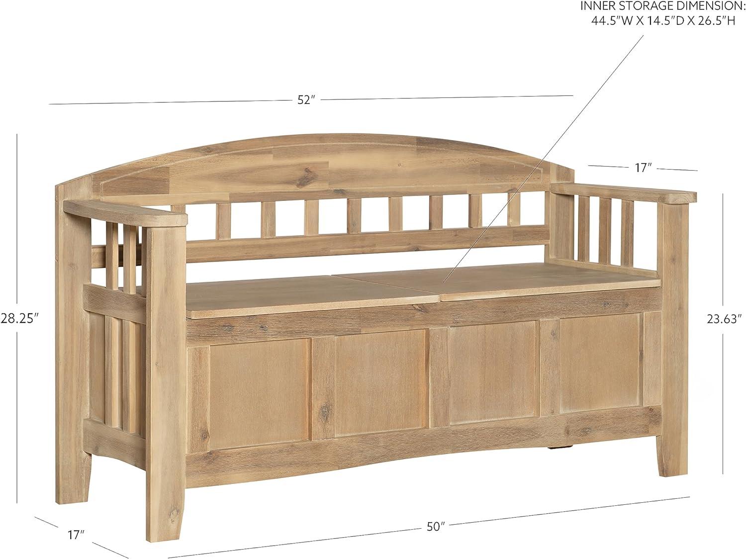 Natural Acacia Wood Storage Bench with Split Seat Design