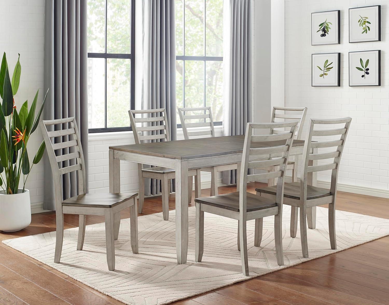 Abacus Dining Table Alabaster/Honey - Steve Silver Co.: Rubberwood & Acacia, Butterfly Leaf, Seats 6