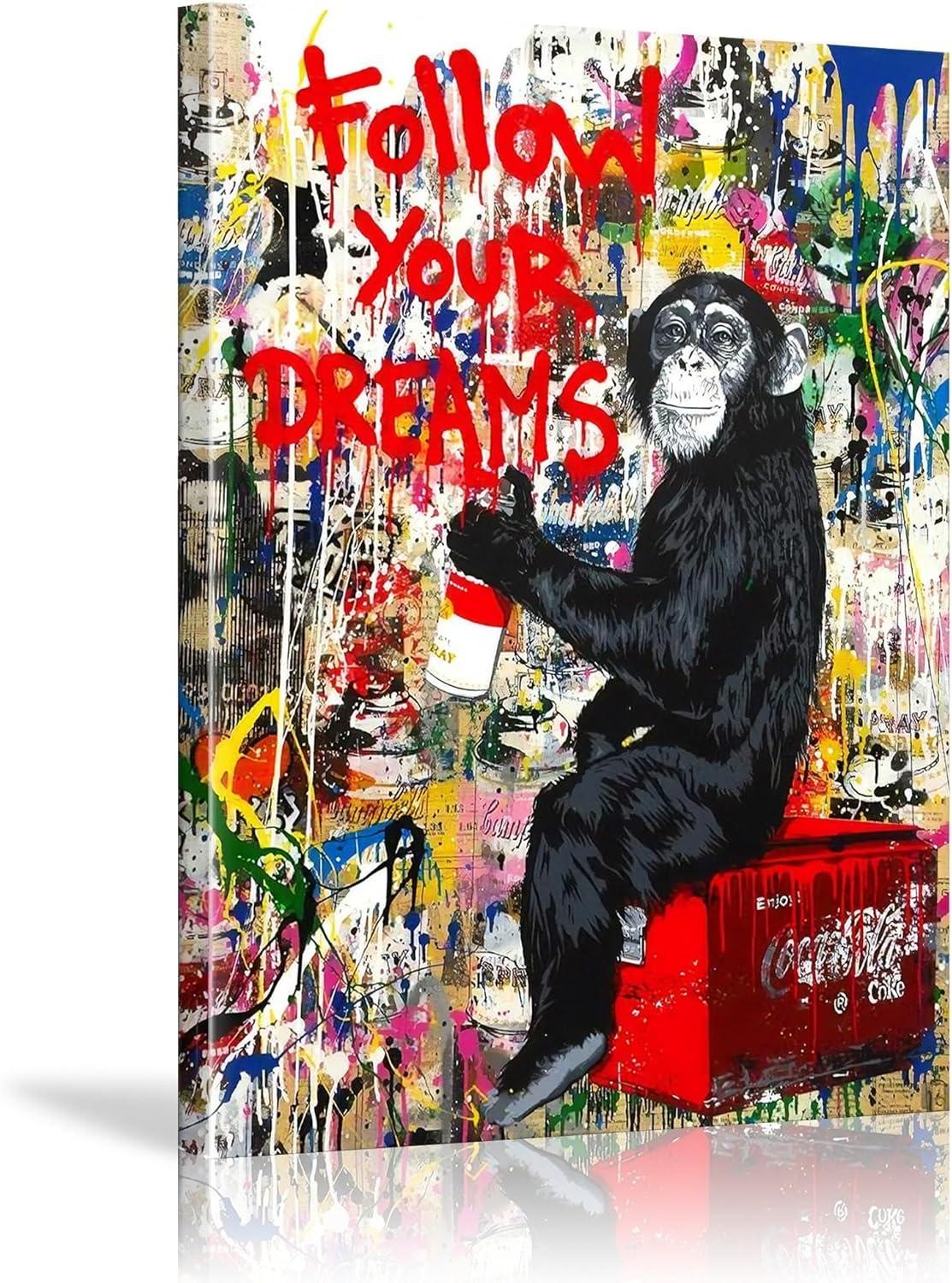 Banksy Inspired Gorilla Follow Your Dreams Canvas Print