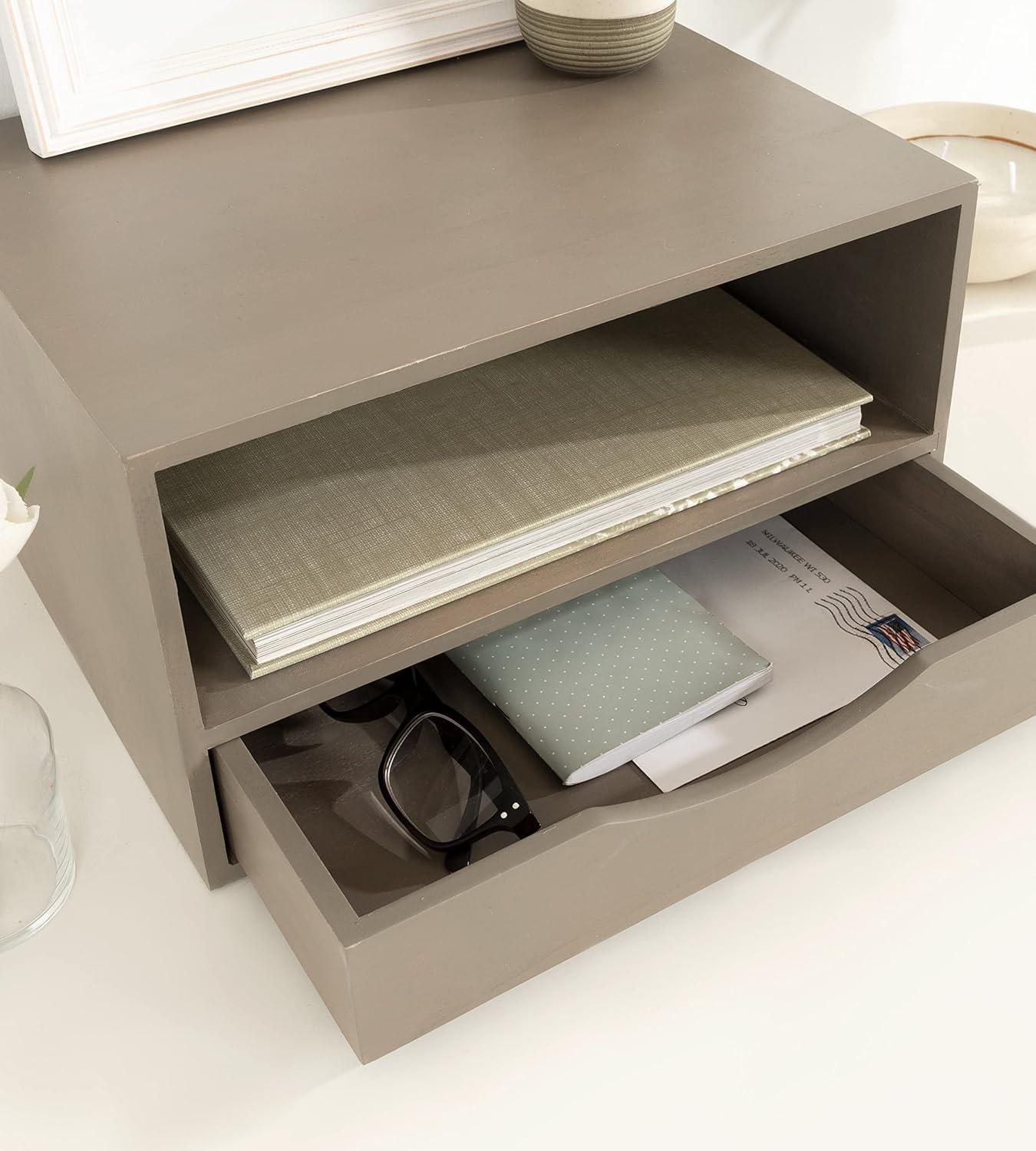 Kate and Laurel Hutton Rectangle Wood Floating Side Table, 12.5x10x7, Gray