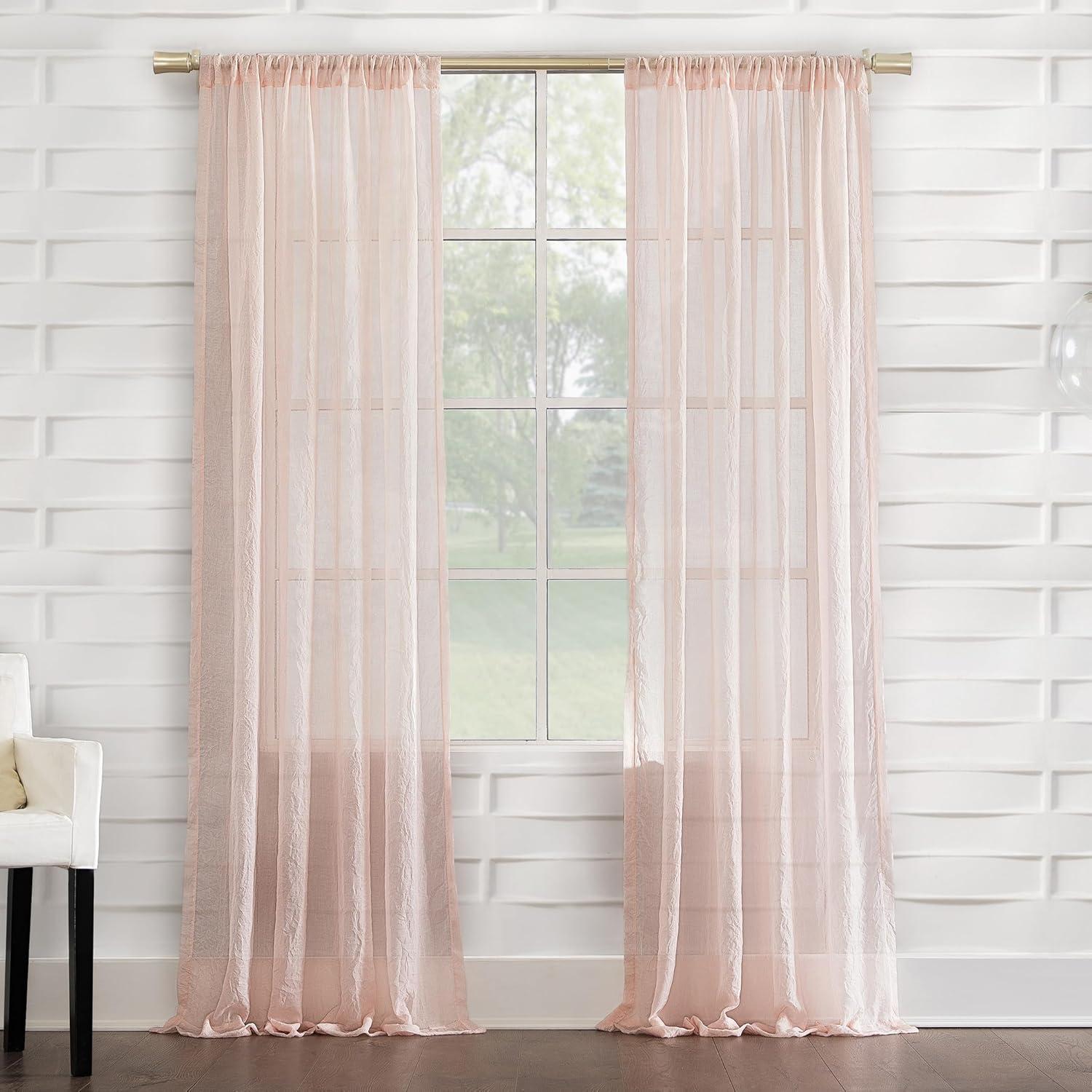 50"x95" No. 918 Sheer Avril Crushed Texture Rod Pocket Curtain Panel Blush: Sheer Curtain Panels, Transitional Style