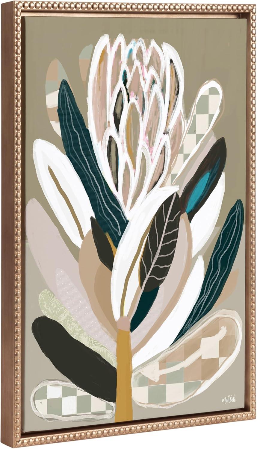 Beaded Gold Framed Sage Protea Canvas Wall Art