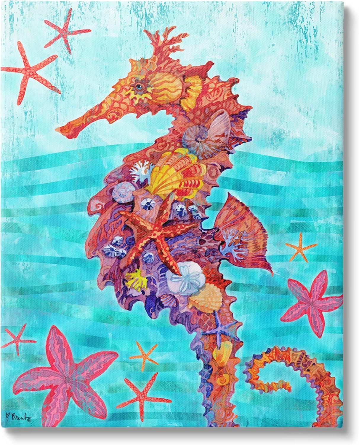 Stupell Industries Nassau Seahorse Aquatic Shell Collage Graphic Art Gallery Wrapped Canvas Print Wall Art, Design by Paul Brent