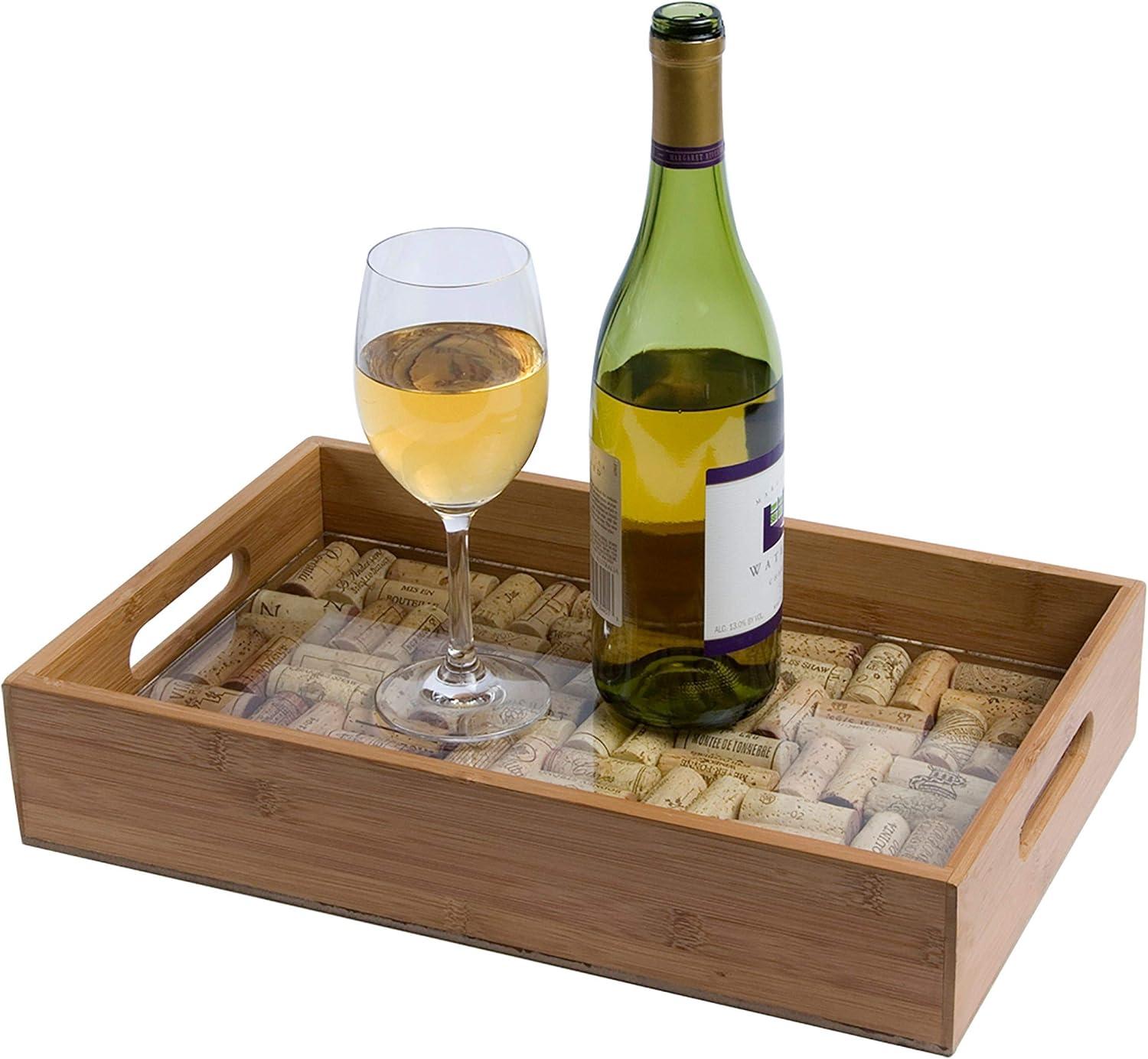 Greenophile Bamboo Cork Service Tray Kit With Handles, 100% Bamboo, Glass Pane, Serving Platter for Wine, Beer, Charcuterie, Appetizers, and More, Do-it-Yourself, Corks NOT included