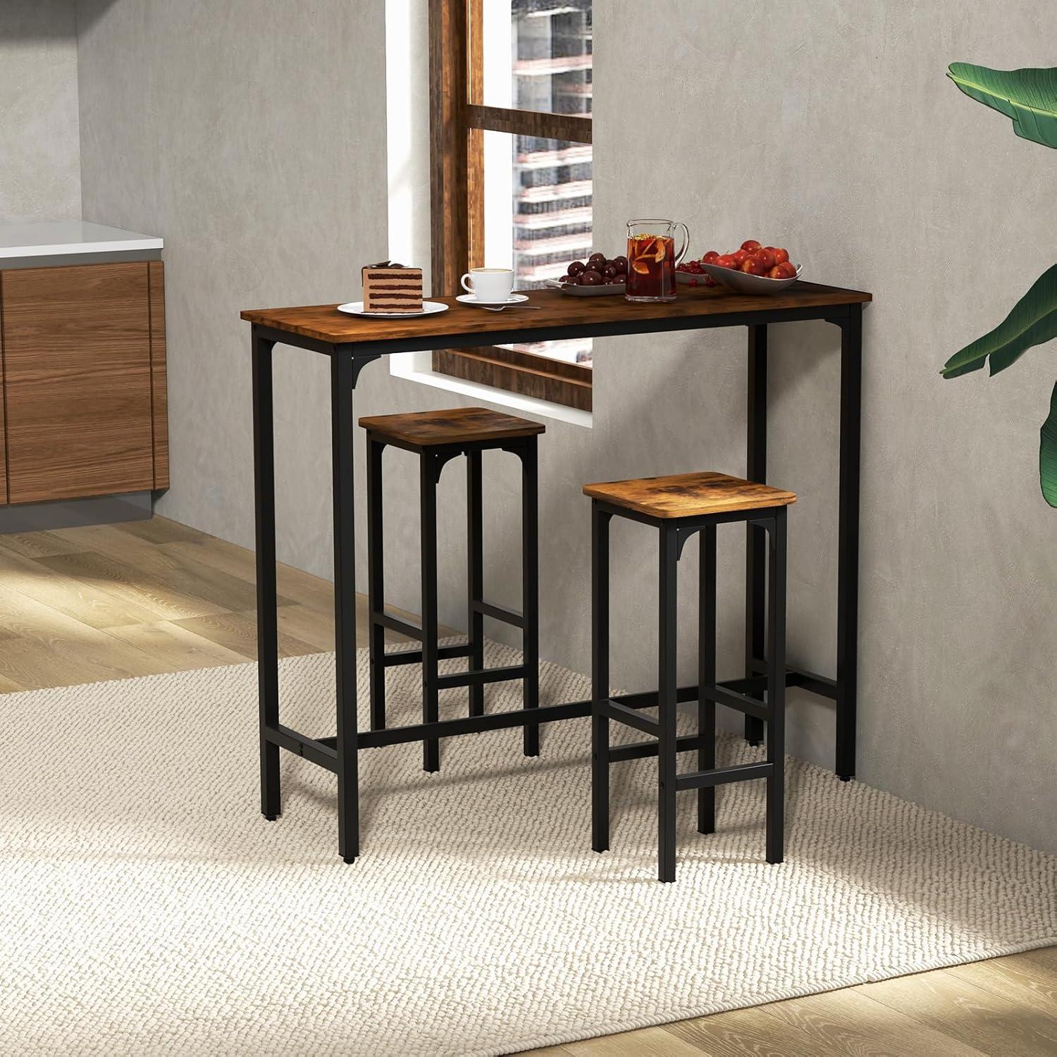 Tangkula Set of 2 Industrial Bar Stools 28" Kitchen Breakfast Bar Chairs Rustic Brown