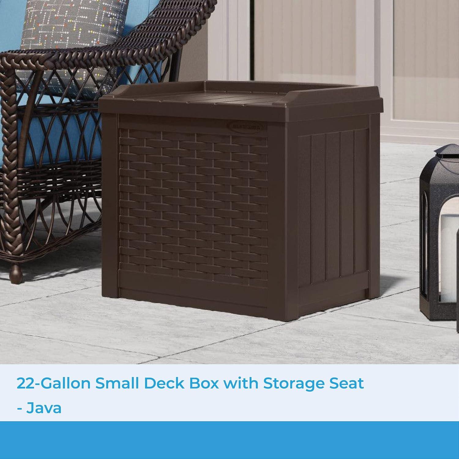 Suncast Suncast Wicker 22 Gallon Water Resistant Resin Deck Box with Storage Seat in Java