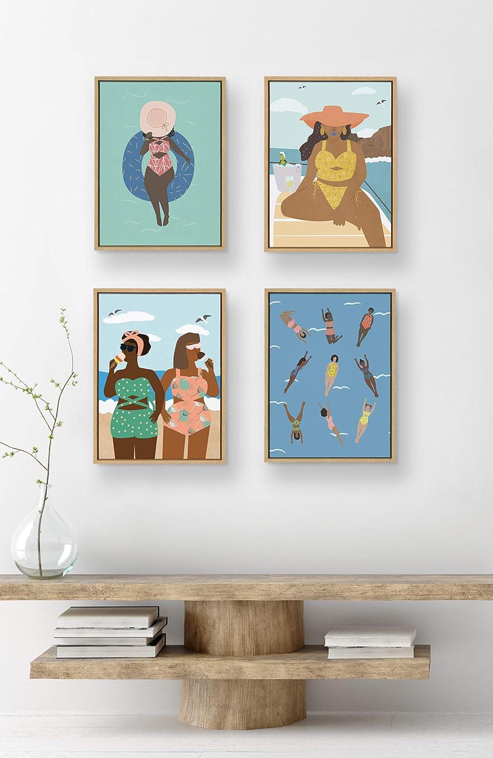 18" x 24" Sylvie Swimmers Framed Canvas by Queenbe Monyei Natural - Kate & Laurel All Things Decor