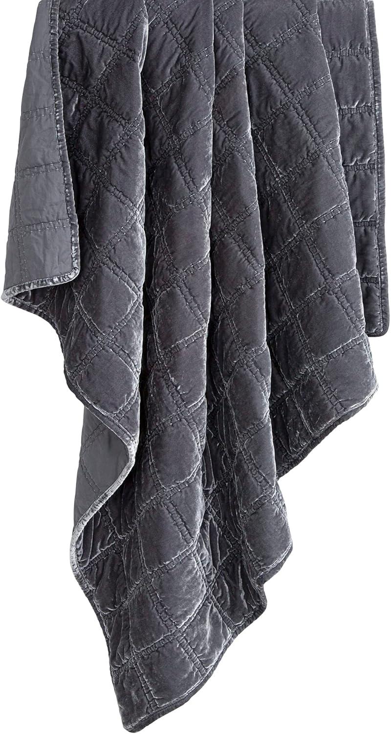 Annita Luxe Velvet Double Box Stitch Throw - 50"x60" Slate