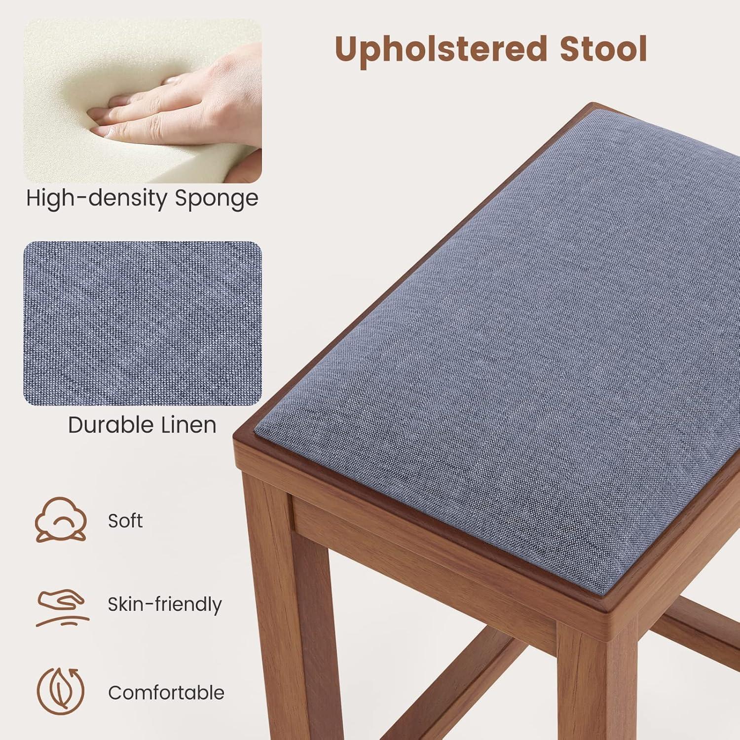 Costway Set of 2 Upholstered Bar Stools Wooden Counter Height Dining Chairs Walnut