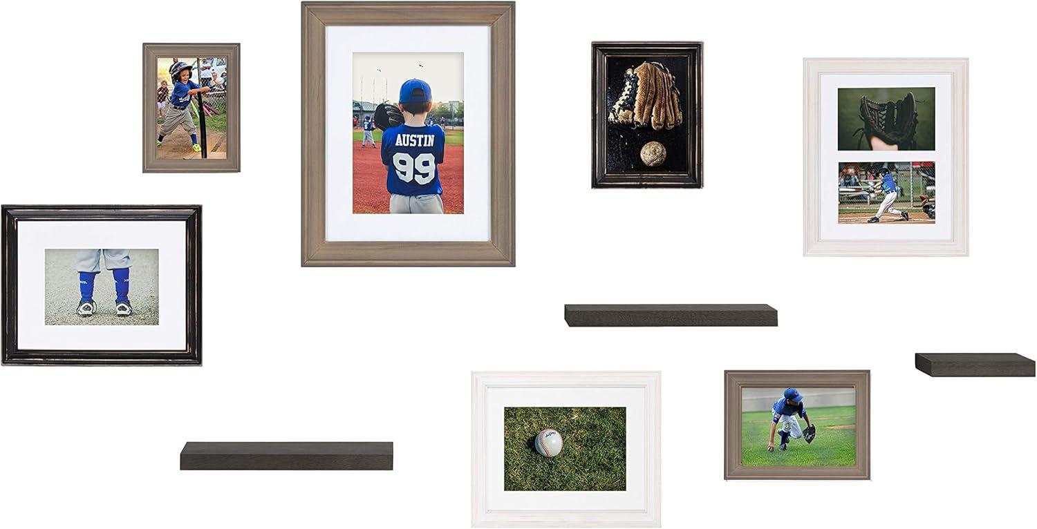 Kate & Laurel All Things Decor 10pc Bordeaux Frame Set White/Black/Natural Wood: Wall Display, Wood Frames, Multi-Size, Glass Front