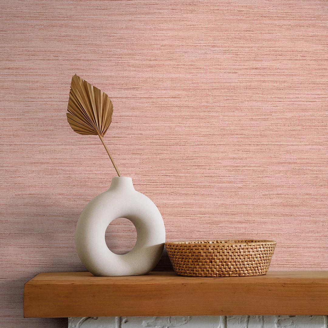 Tempaper & Co.® Fauz Horizontal Grasscloth Removable Peel and Stick Wallpaper, Textured Salmon, 28 sq. ft.: Vinyl, Prepasted