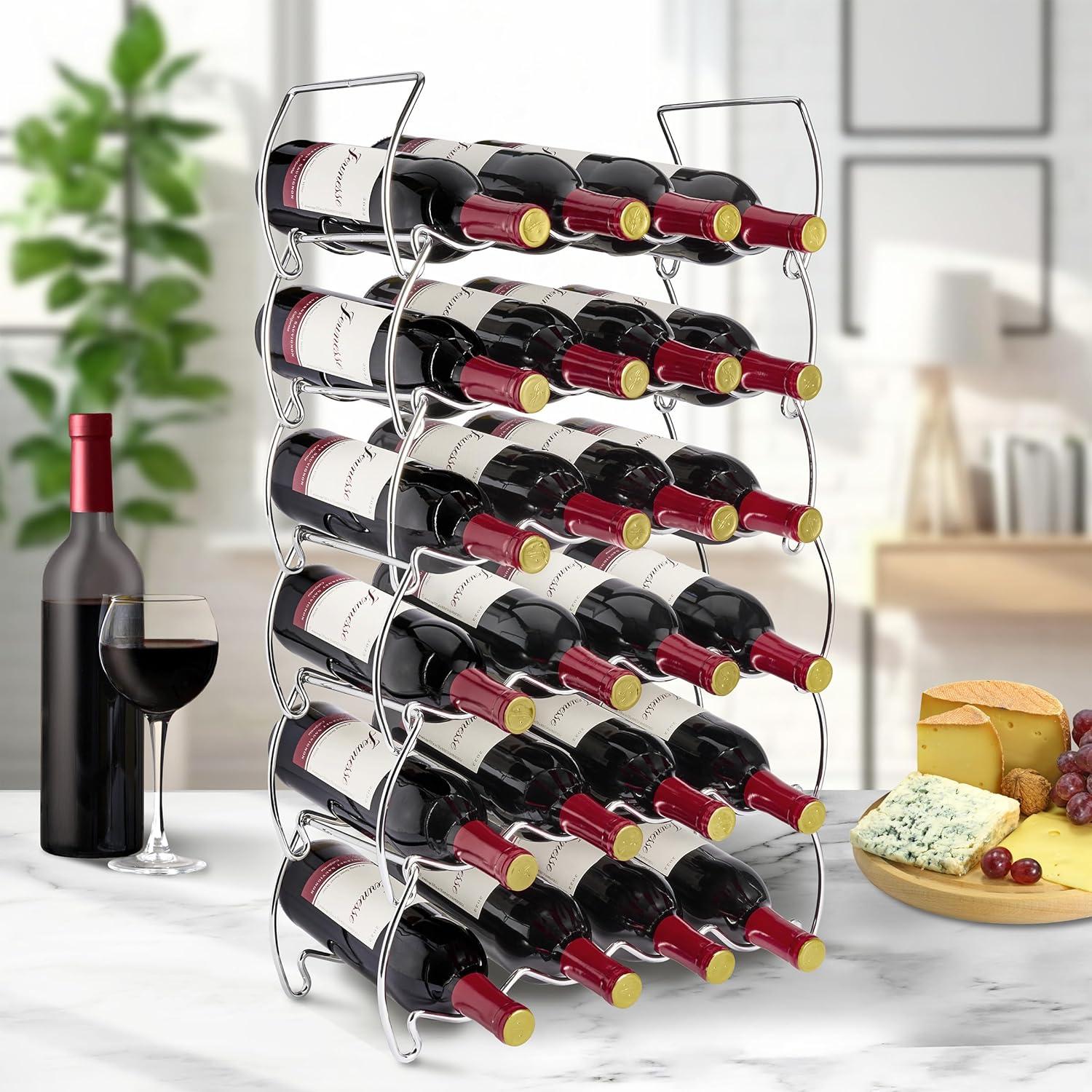 Silver 3-Tier Stackable Metal Wine Rack for 12 Bottles