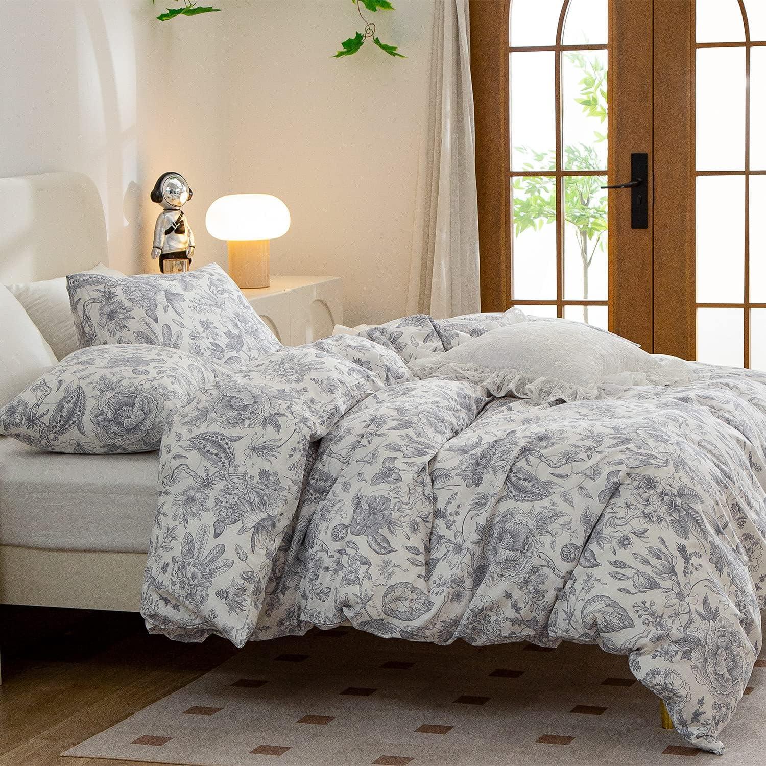 Floral Comforter Set Twin 2 Pieces Soft Cute Vintage Floral Bedding Comforter Lightweight Garden Style Floral Botanical Comforter Set for All Seasons 1 Comforter and 1 Pillowcases