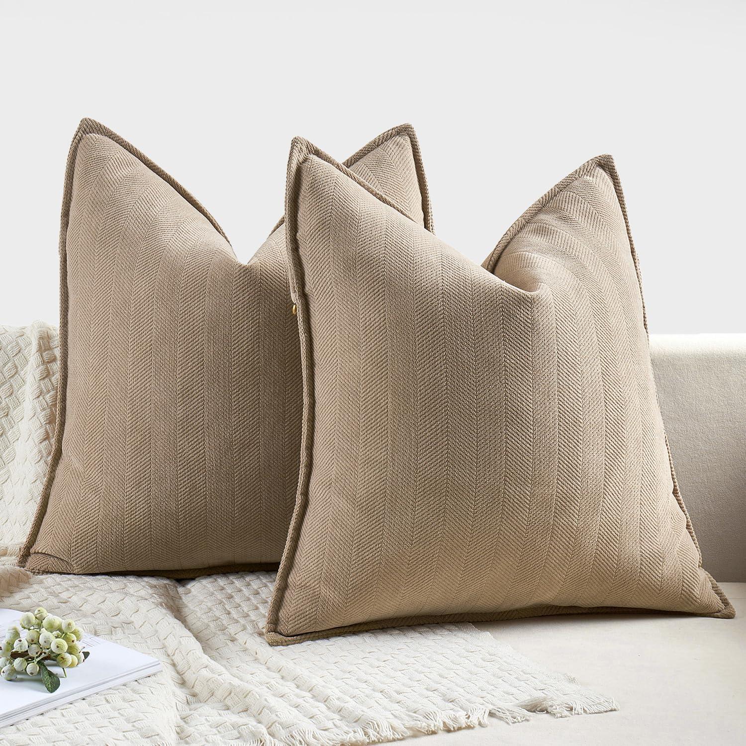 Khaki 20x20 Inch Soft Chenille Throw Pillow Covers