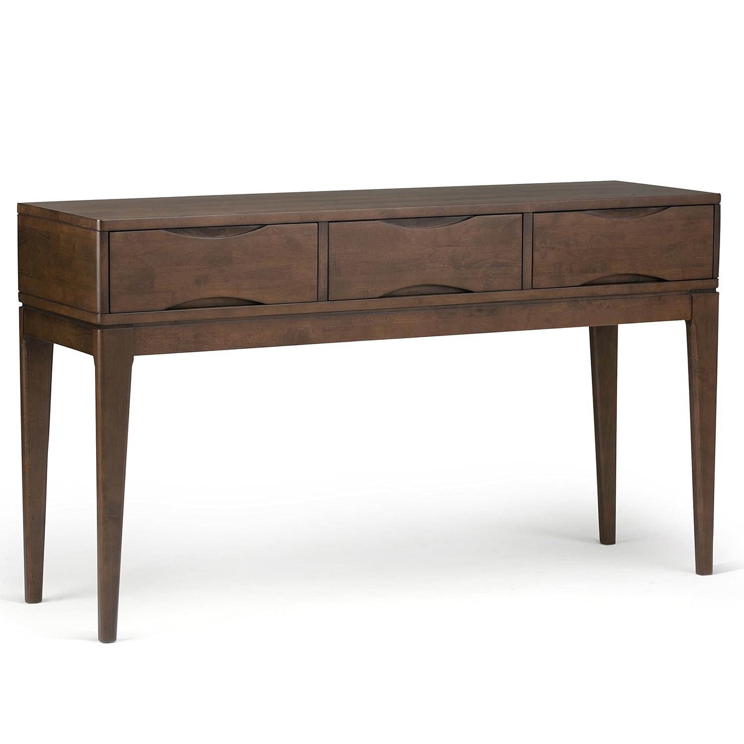 Simpli Home Harper 54"W Solid Hardwood Mid-Century Modern Storage Console Table with Drawers and Tapered Legs