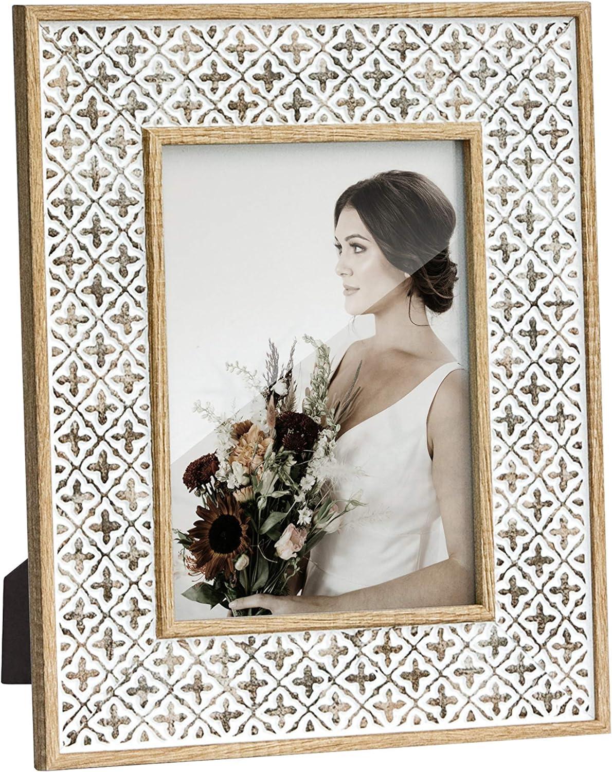 Afuly 5x7 Picture Frame Boho Picture Frames 3D Cross Pattern Distressed Moroccan Photo Frame Wall Desk Bohemia Home Office Decor Wedding Birthday Gifts for Mom Woman Grandma