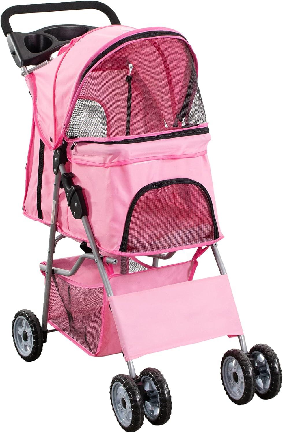 TiaGOC 4 Wheel Pet Stroller for Cat, Dog and More, Foldable Strolling Cart, STROLR-V001N