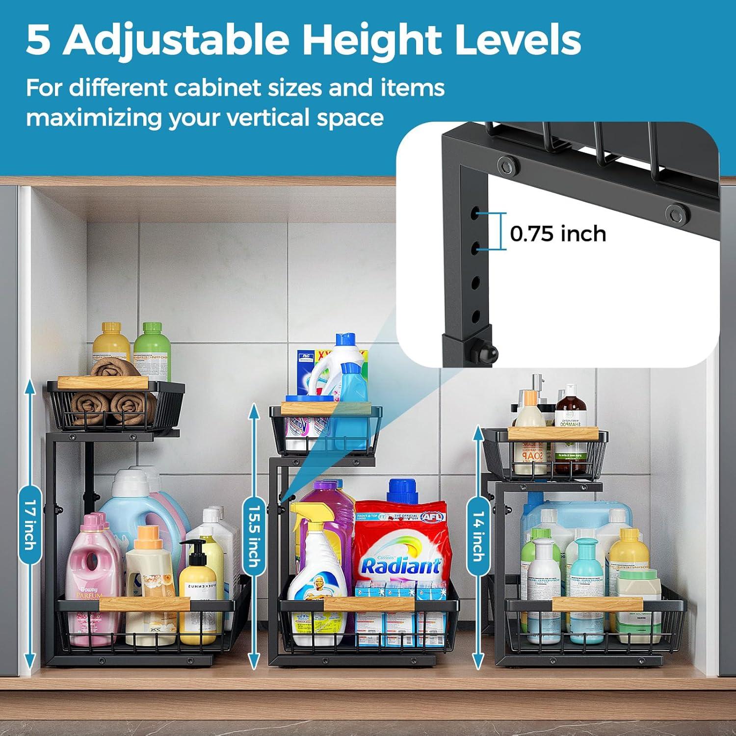 Rebrilliant Under Sink Organizer, 2 Tier Under Sink Organizers And Storage, Metal Slide Out Pull Out Cabinet Organizer ,2 Pack Sliding Drawer Organizer For Kitchen Bathroom Pantry