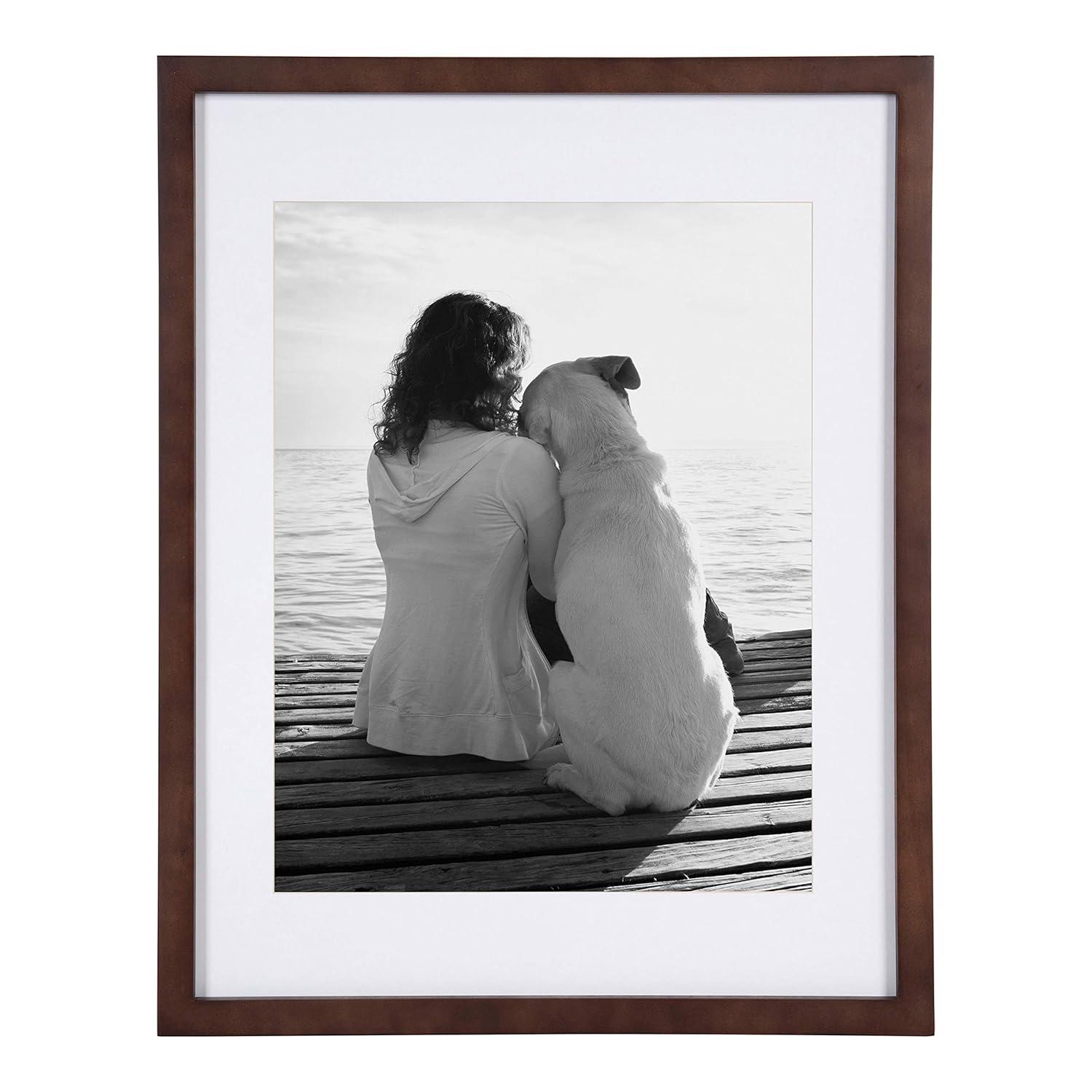 DesignOvation Gallery Rectangle Wood Wall Frame, 14x18 matted to 11x14, Walnut Brown