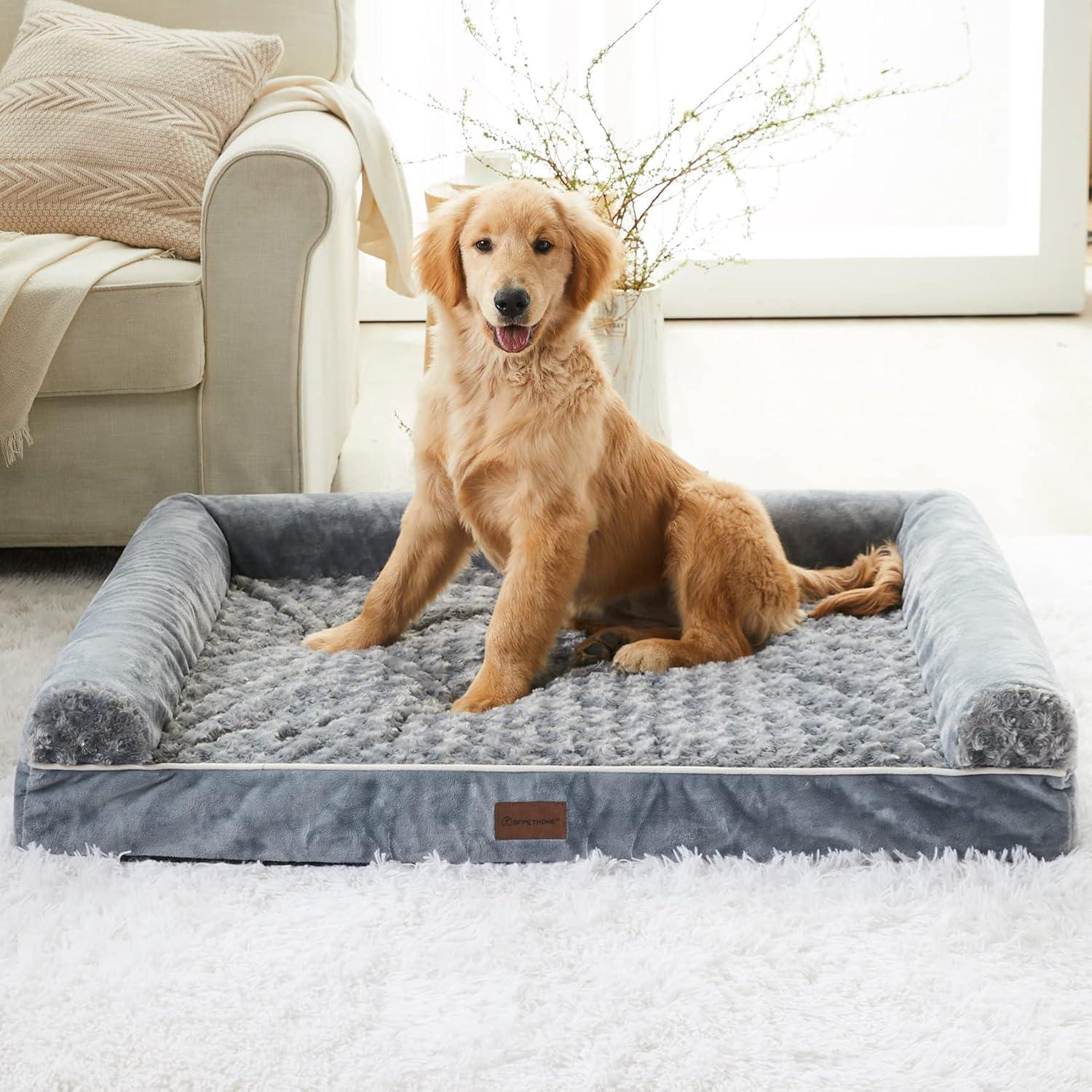 Large Gray Orthopedic Waterproof Dog Bed with Removable Cover