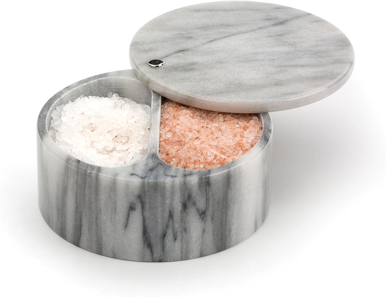 White Marble Dual Compartment Salt and Herb Box