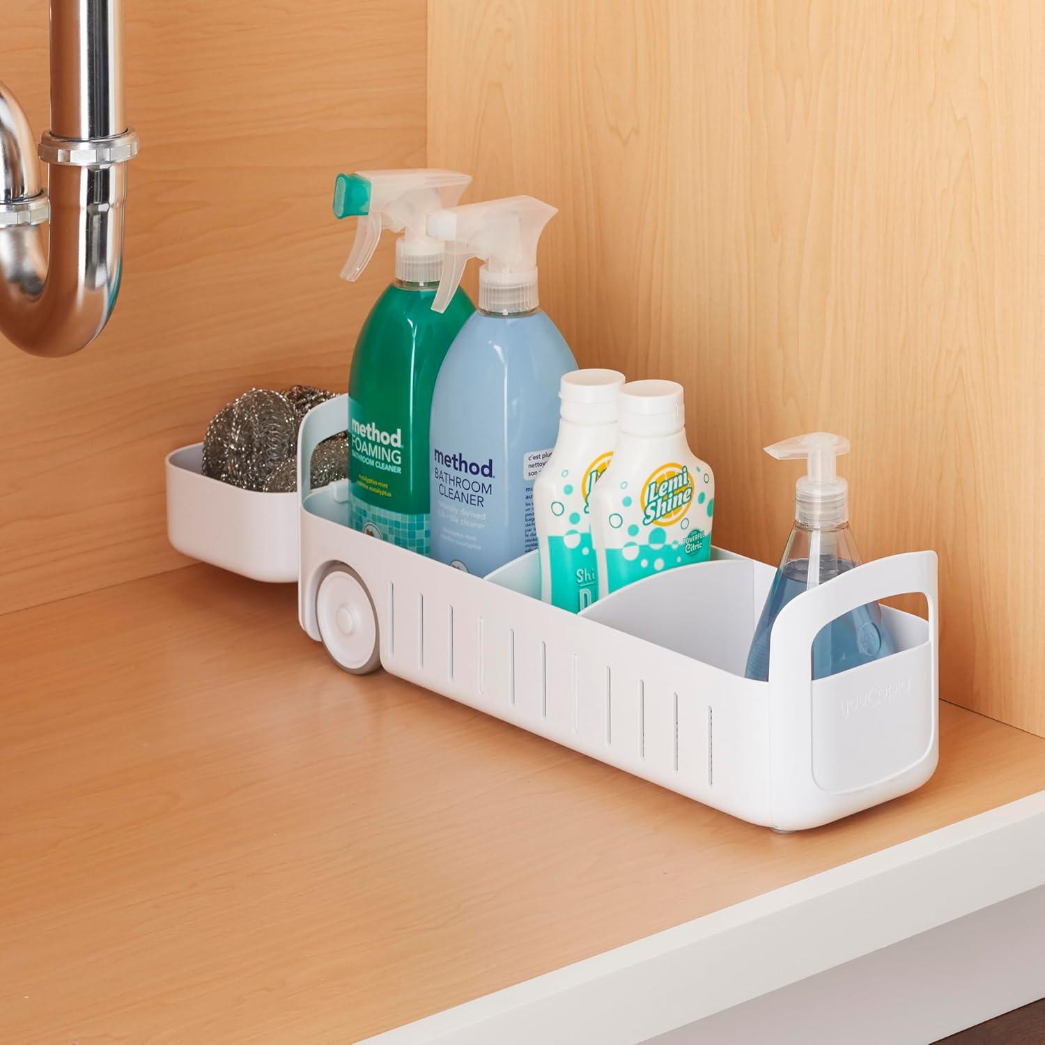 YouCopia 5" RollOut Under Sink Caddy: Clear Kitchen Organizer with Non-Slip Grip, Multi-Compartments, Freestanding