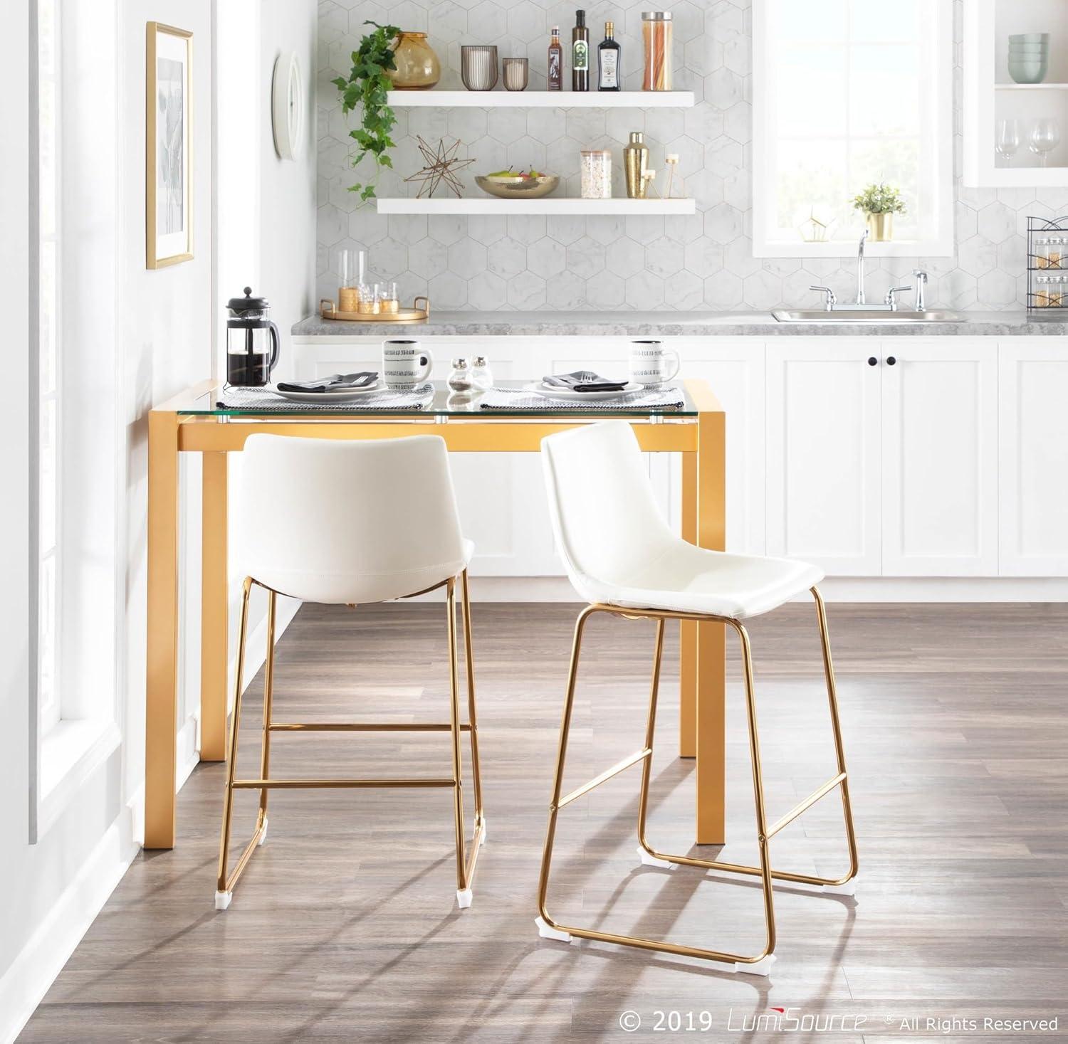 LumiSource Gold Metal, White PU Duke Counter Stool - Set of 2