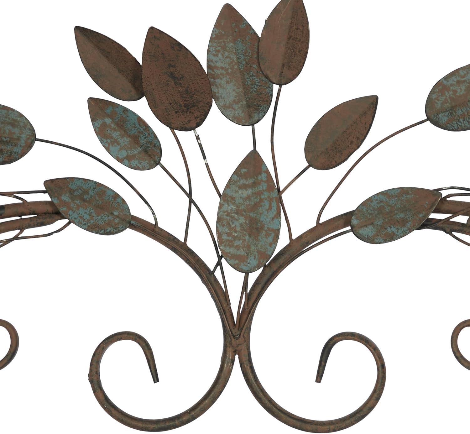 Weathered Brown and Blue Metal Leaf Wall Sculpture