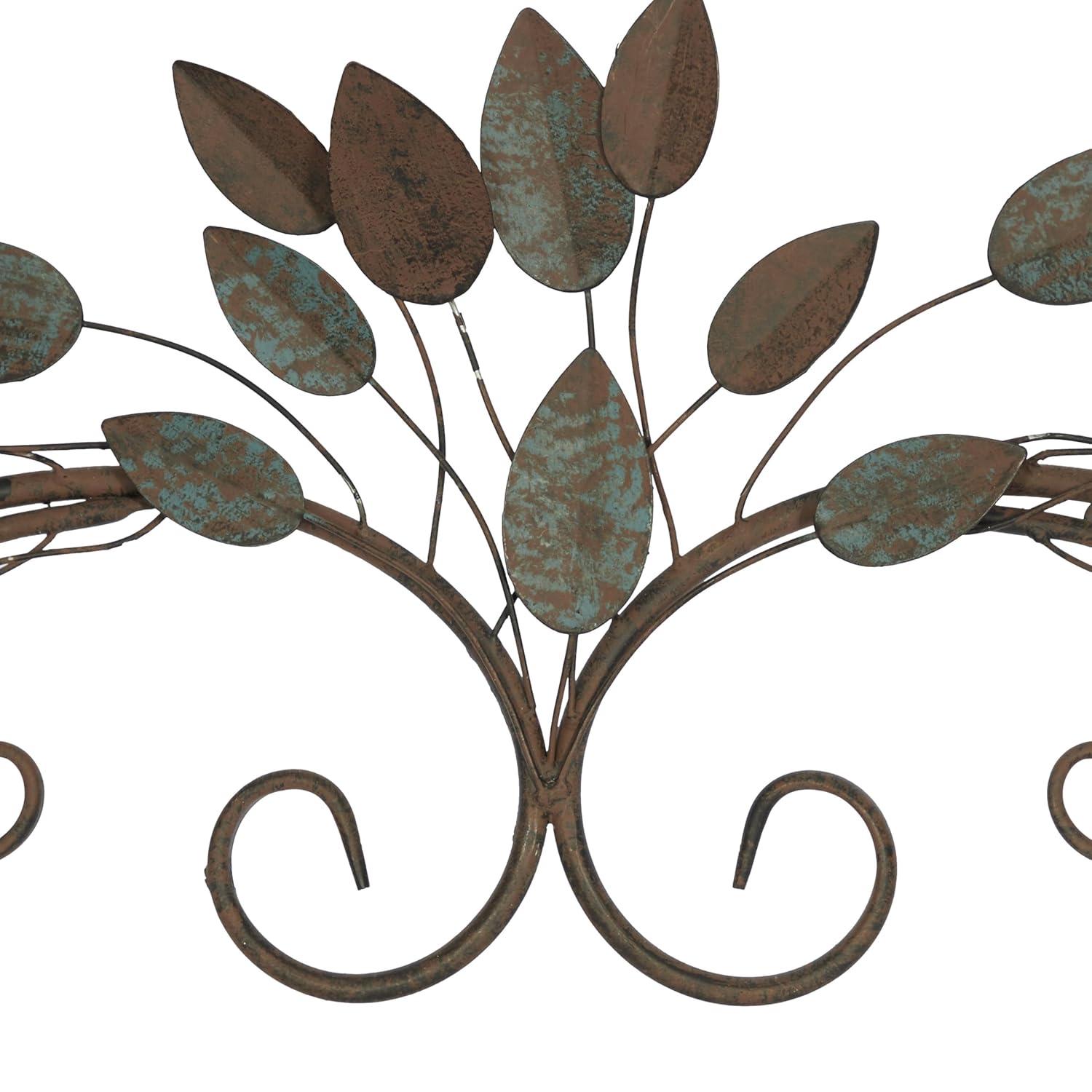 48 in. x  12 in. Metal Blue Leaf Wall Decor