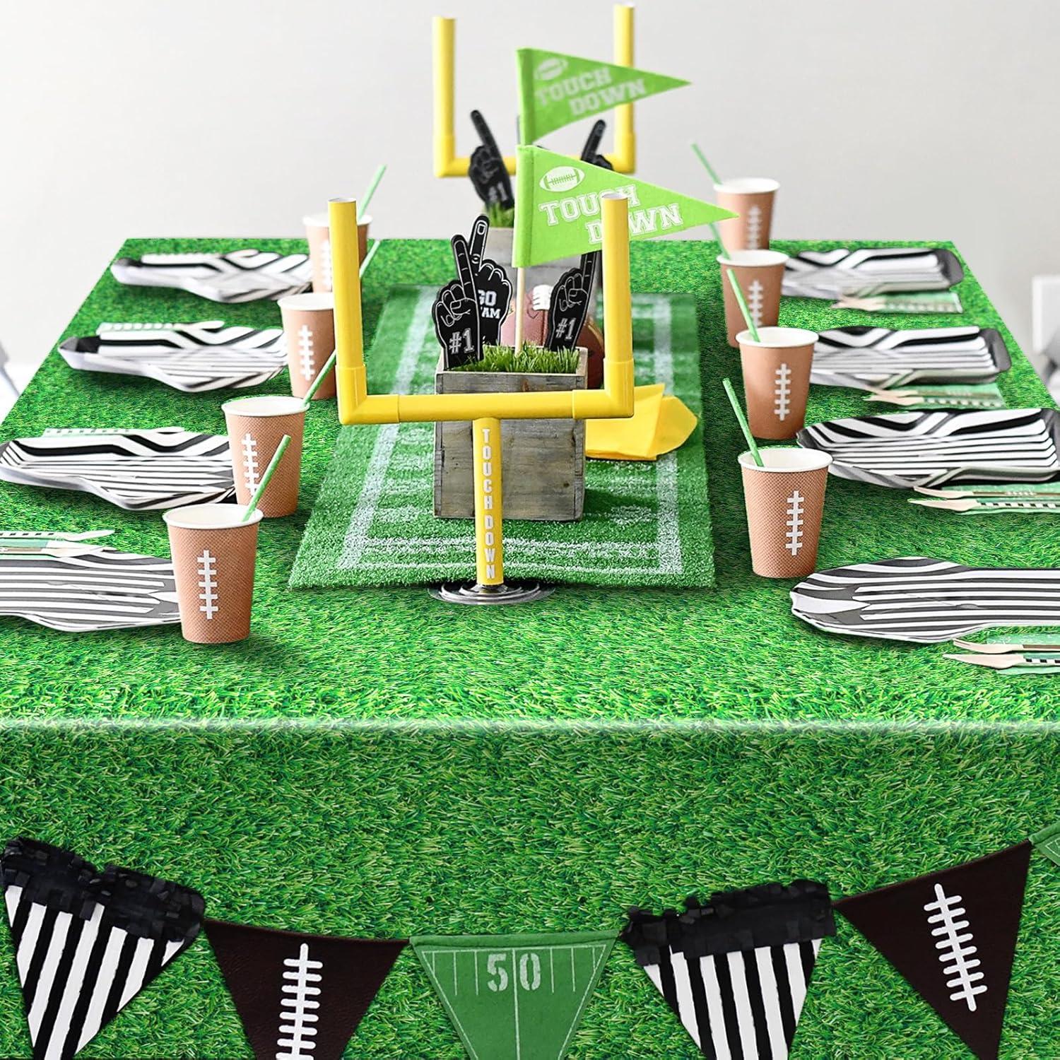 3ct Sports Field Tablecloth: Green Plastic Disposable Tableware for Super Bowl & Sports Events, 108" x 54", 3 Pack