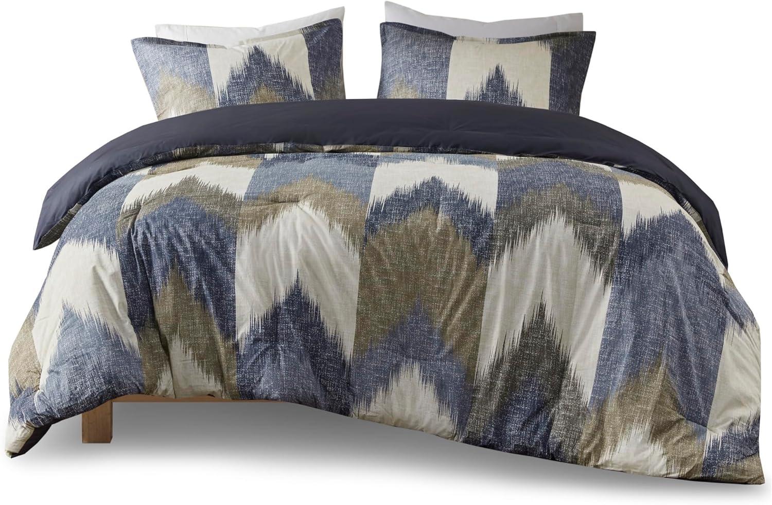 Ink+Ivy Alpine 3-Piece Cotton All Over Heather Printed Comforter - Full/Queen - Navy