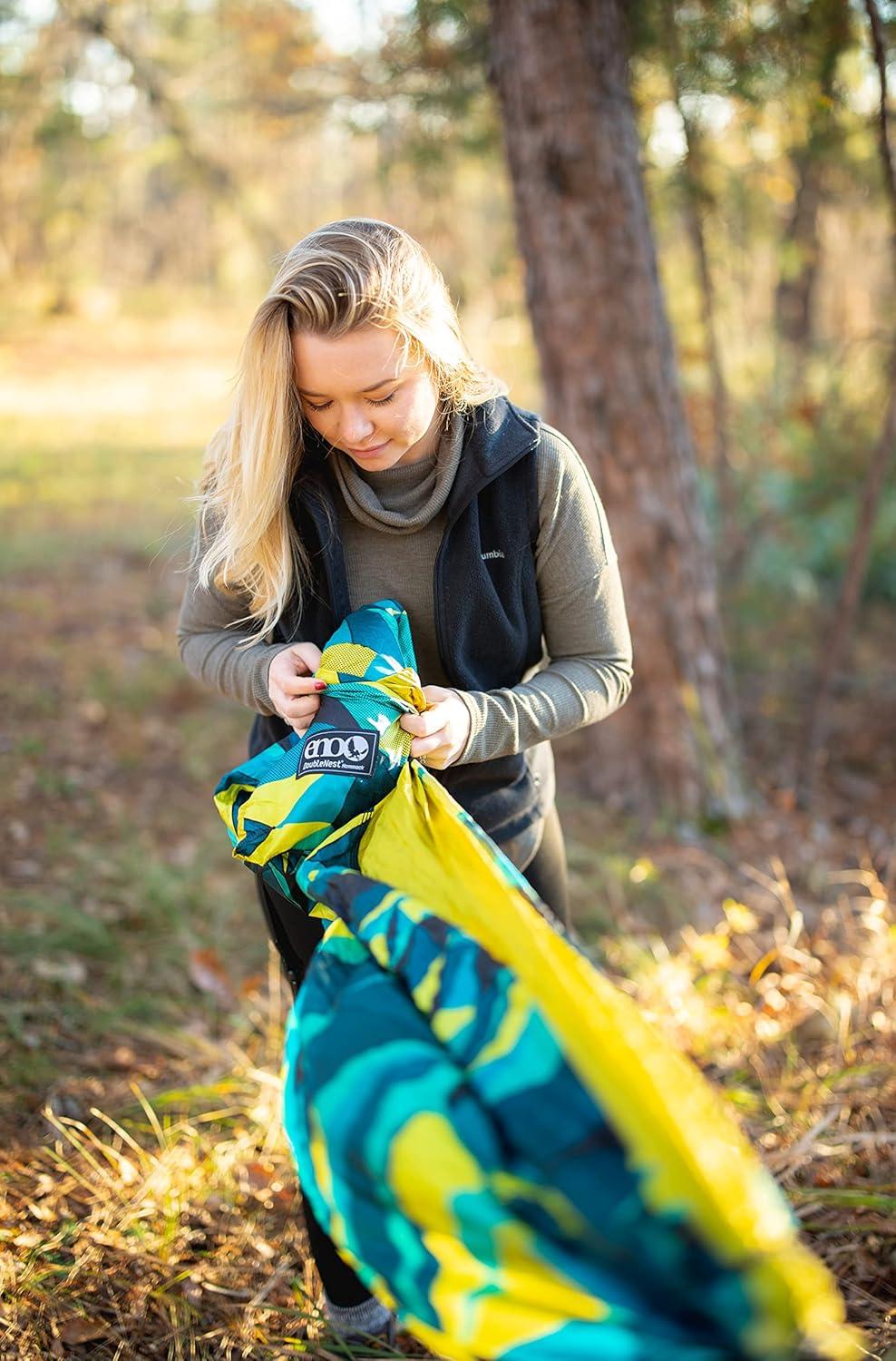 ENO, Eagles Nest Outfitters DoubleNest Print Lightweight Camping Hammock, 1 to 2 Person, Retro/Emerald