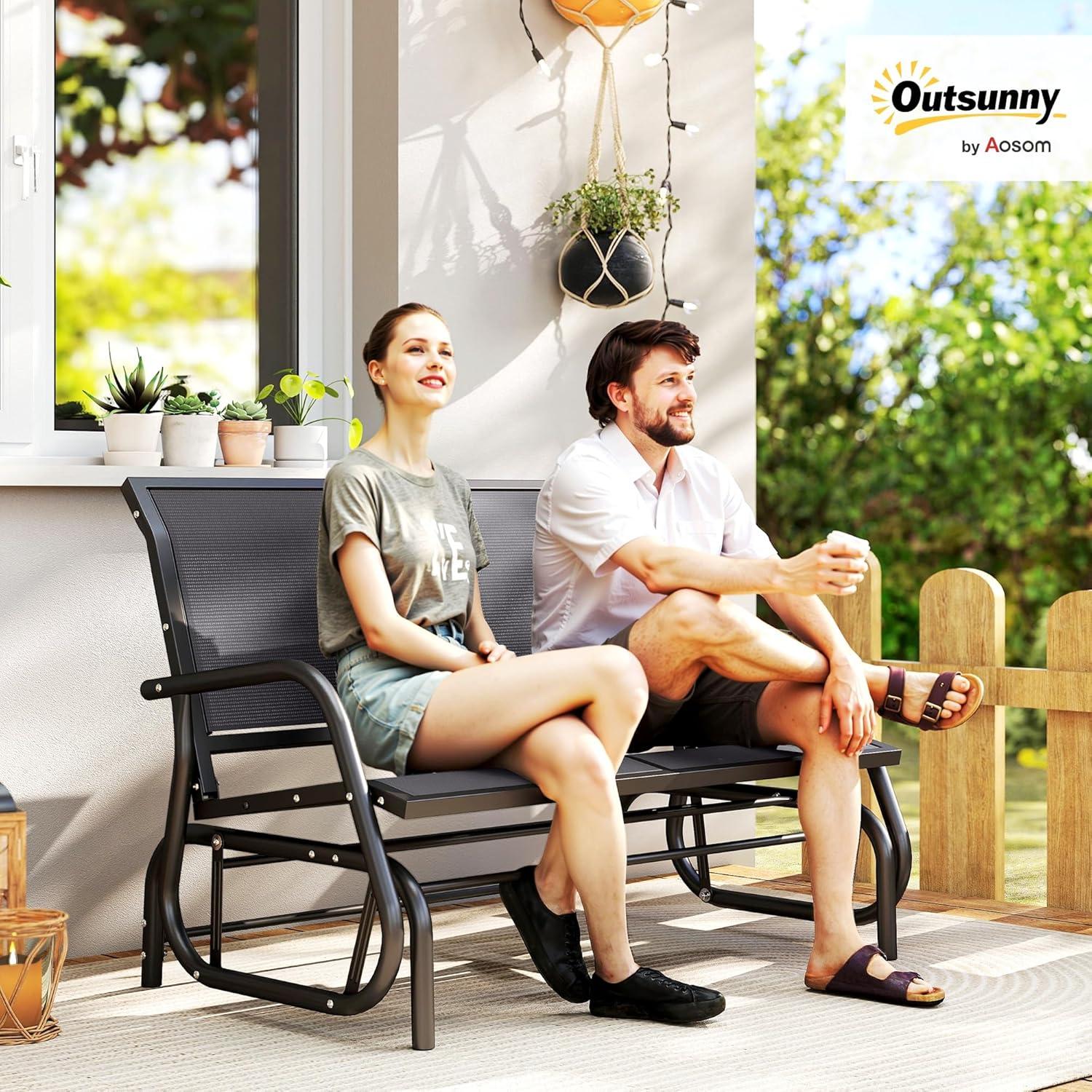 Outsunny 2-Person Outdoor Glider Bench, Patio Double Swing Rocking Chair Loveseat w/Powder Coated Steel Frame for Backyard Garden Porch, Gray