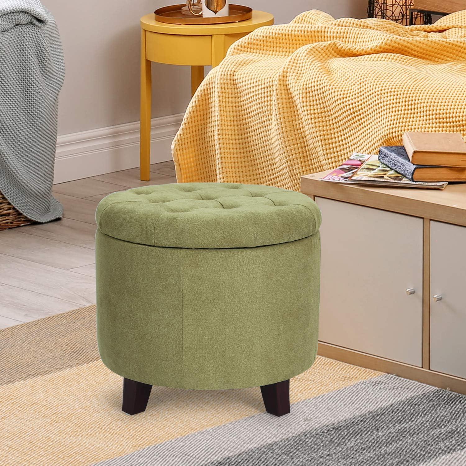 Homebeez Upholstered Tufted Storage Ottoman Footstool, 17"H Round Foot Rest Storage Ottoman for Living Room & Bedroom